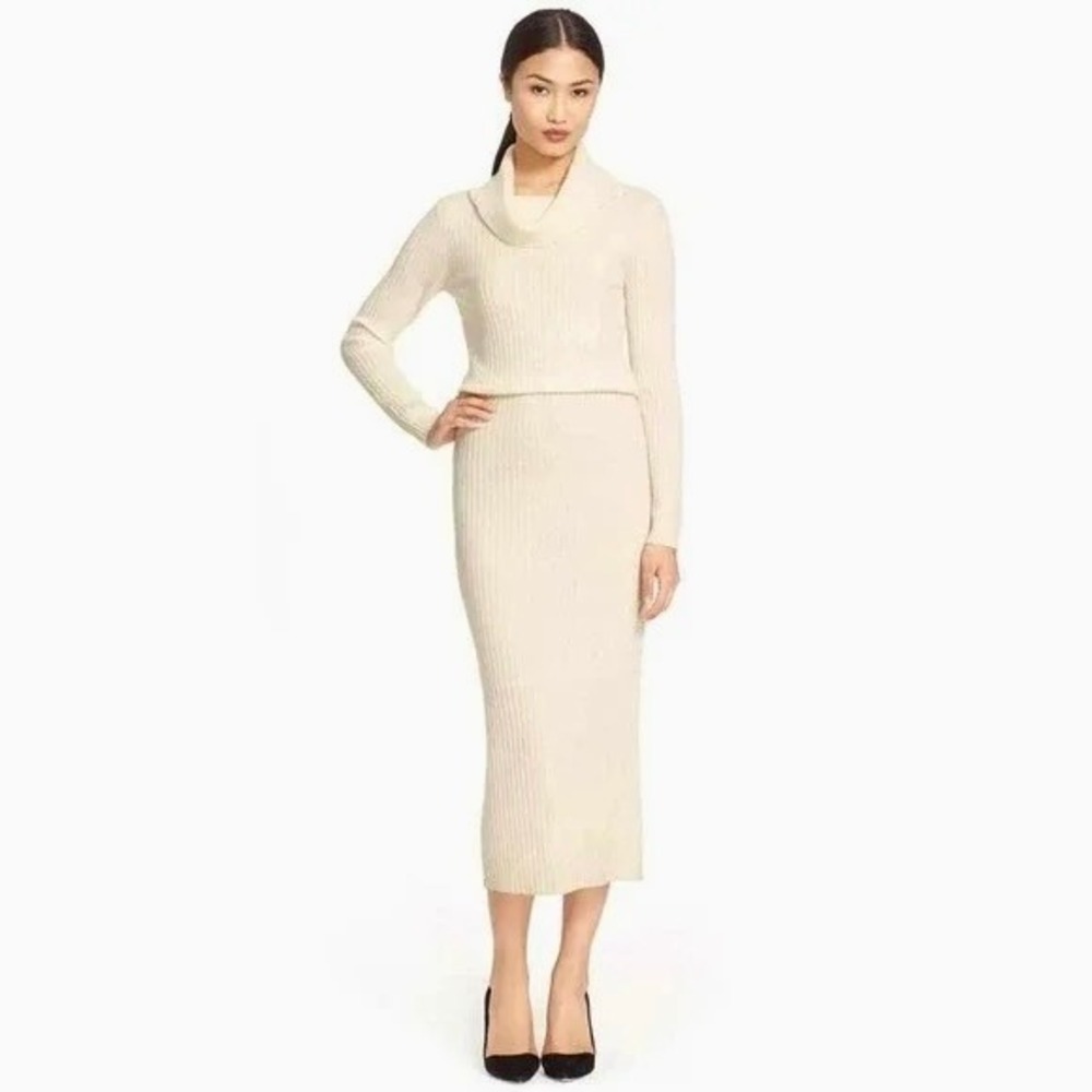 ALICE + OLIVIA Cashmere Wool Hailee Sweater Dress Cowl Neck Midi Ribbed Medium